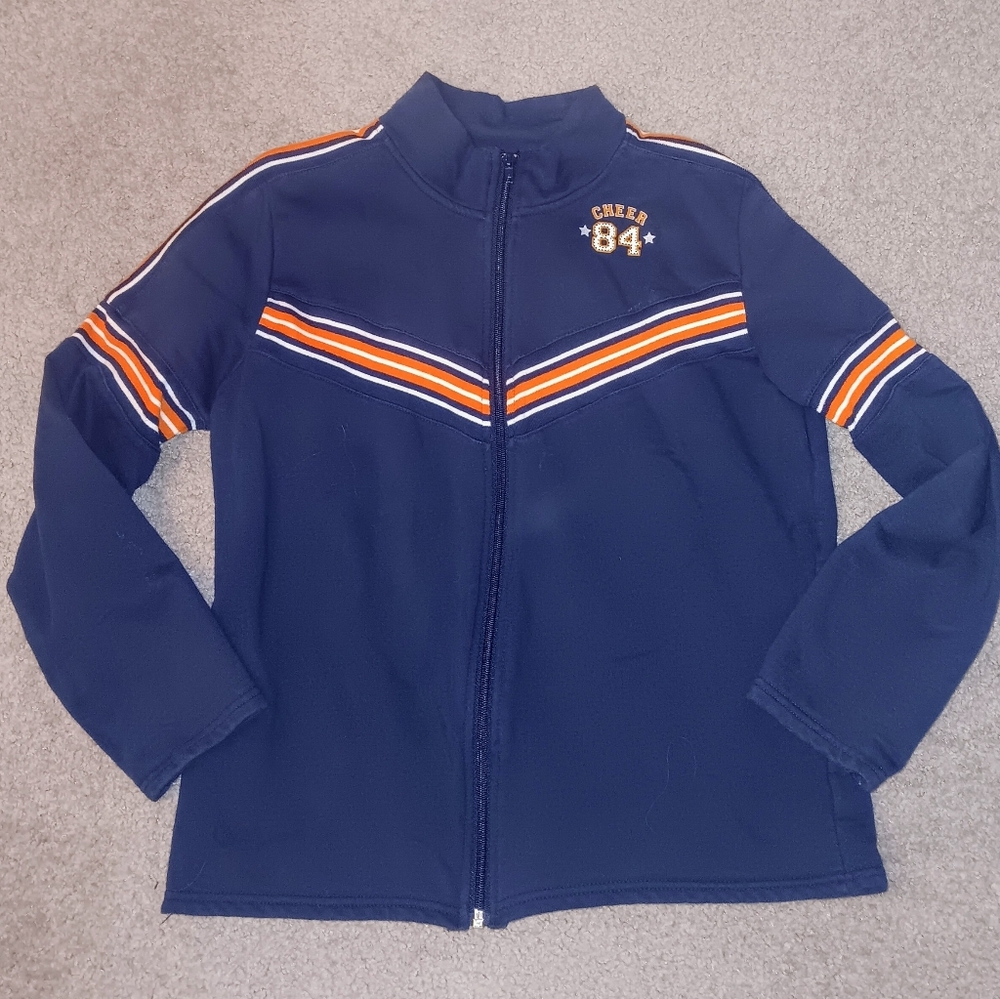 NWOT Navy Blue Cheer Jacket with Orange Stripes